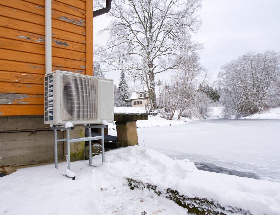 Exterior ASHP unit in winter