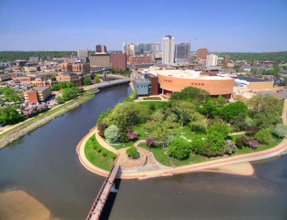 Arial shot of the City of Rochester 