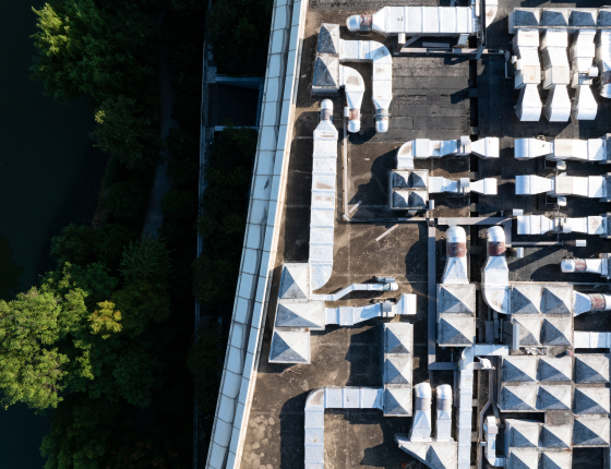 aerial view of commercial HVAC rooftop units