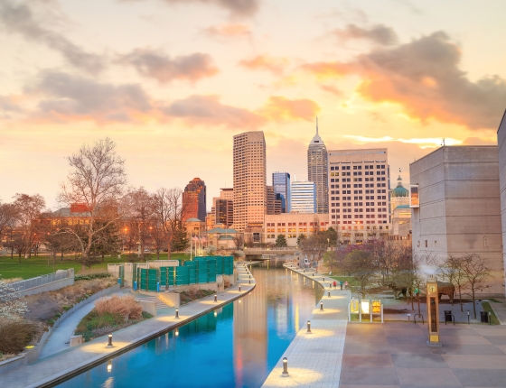 Indianapolis skyline at sunset