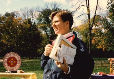 Mary Raasch doing community outreach in the 80s