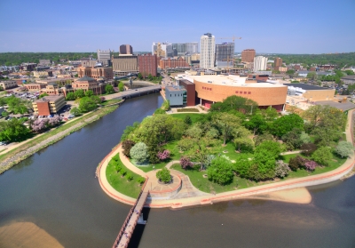 Arial shot of the City of Rochester 