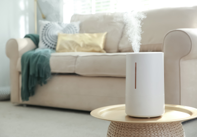 Humidifier maintaining ideal indoor humidity levels in a living room