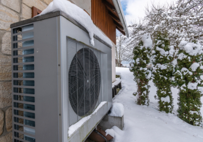 outdoor heat pump unit in winter