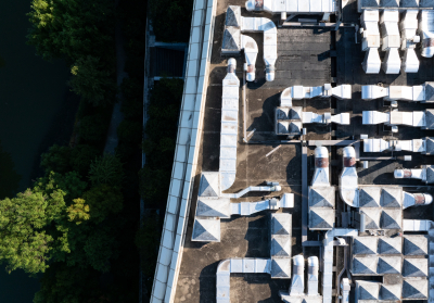 aerial view of commercial HVAC rooftop units