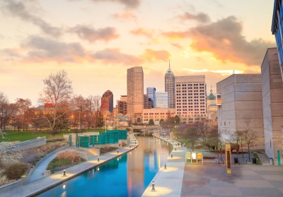 Indianapolis skyline at sunset