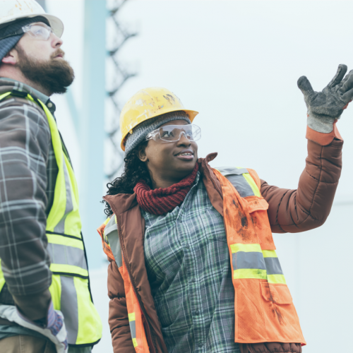 construction workers talking