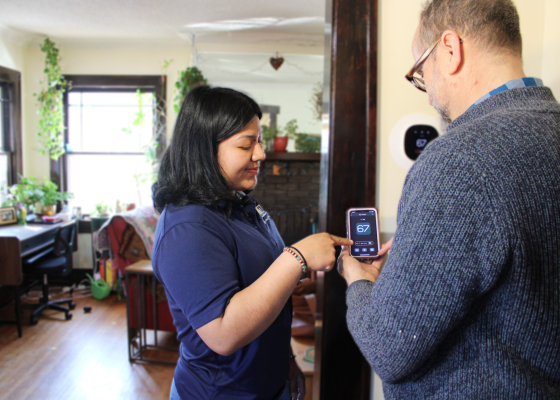 two people discussing their home efficiency 