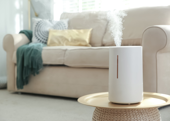 Humidifier maintaining ideal indoor humidity levels in a living room