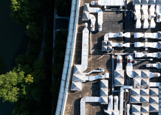 aerial view of commercial HVAC rooftop units