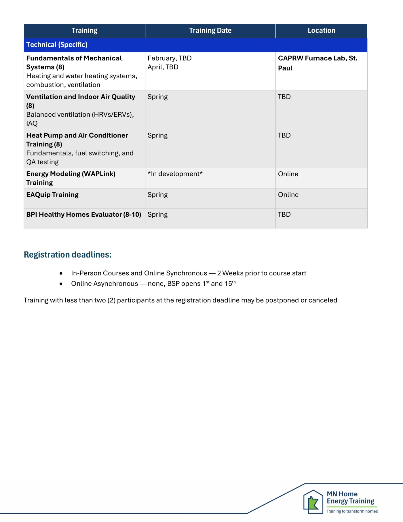 course calendar schedule