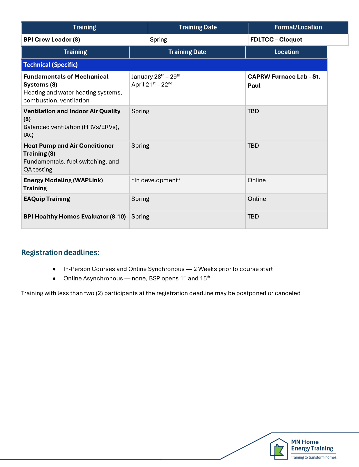 course calendar schedule