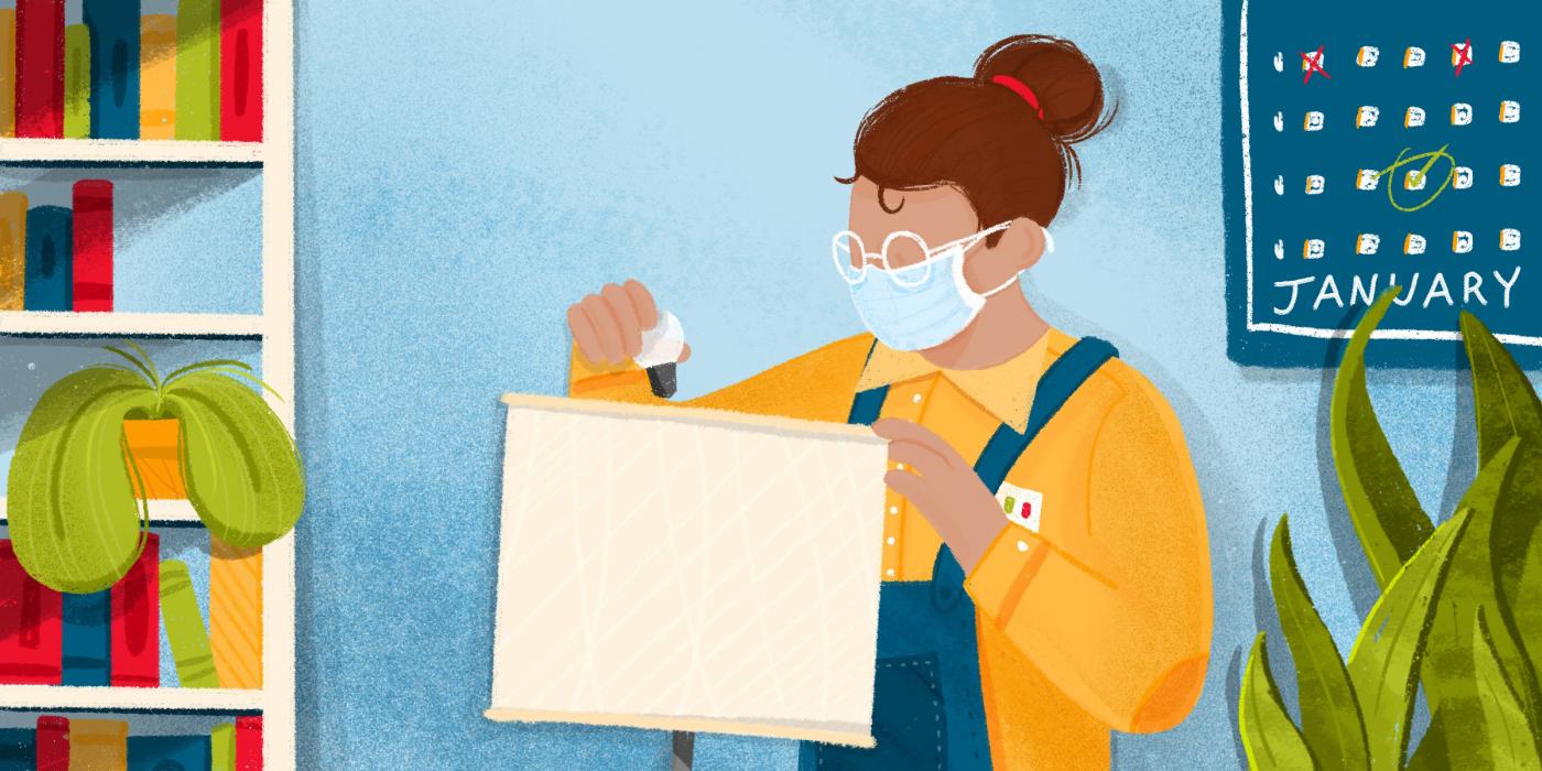 graphic of staff member with mask on