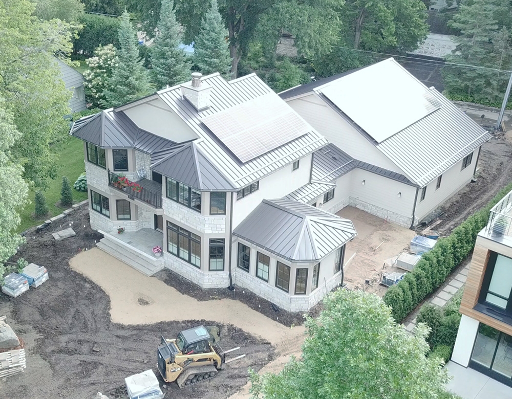 drone image of the house under construction