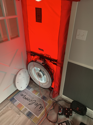 Blower door test in HWR home. 