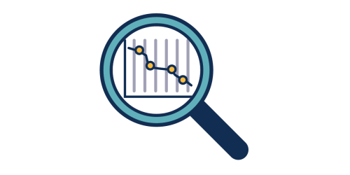 Magnifying glass looking at a graph