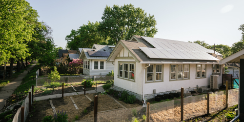 A house with solar panels on it.
