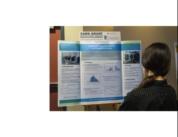 person looking at poster