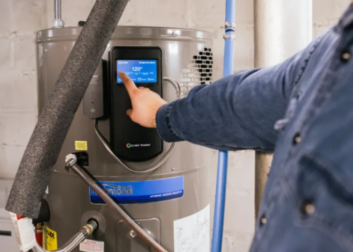 A digital control panel on a heat pump water